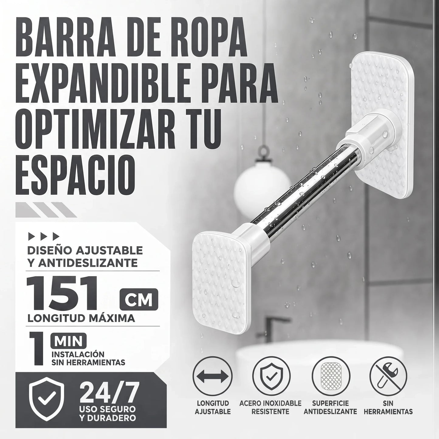 ¡Barra De Ropa Expandible Acero Inoxidable!