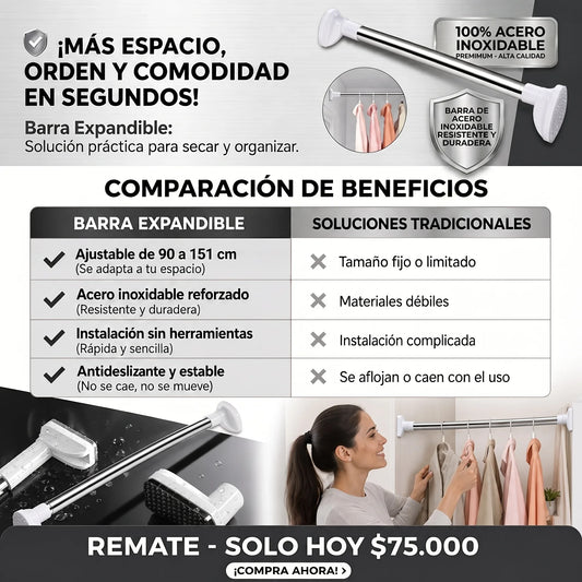 ¡Barra De Ropa Expandible Acero Inoxidable!